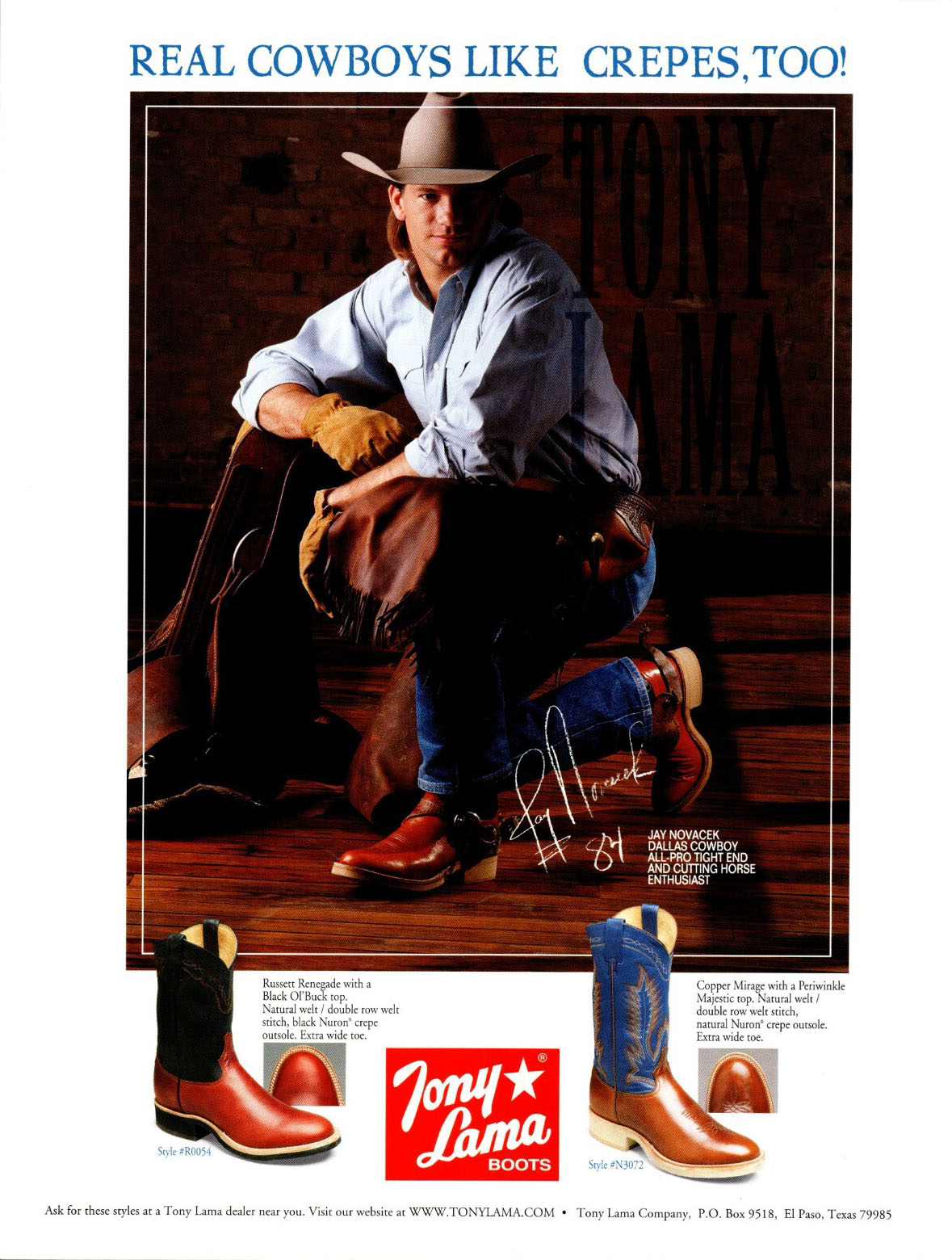 1997 Tony Lama Boots Advertisement (feat. Jay Novacek)