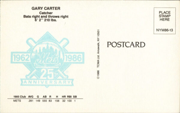 1986 New York Mets Postcard - Gary Carter