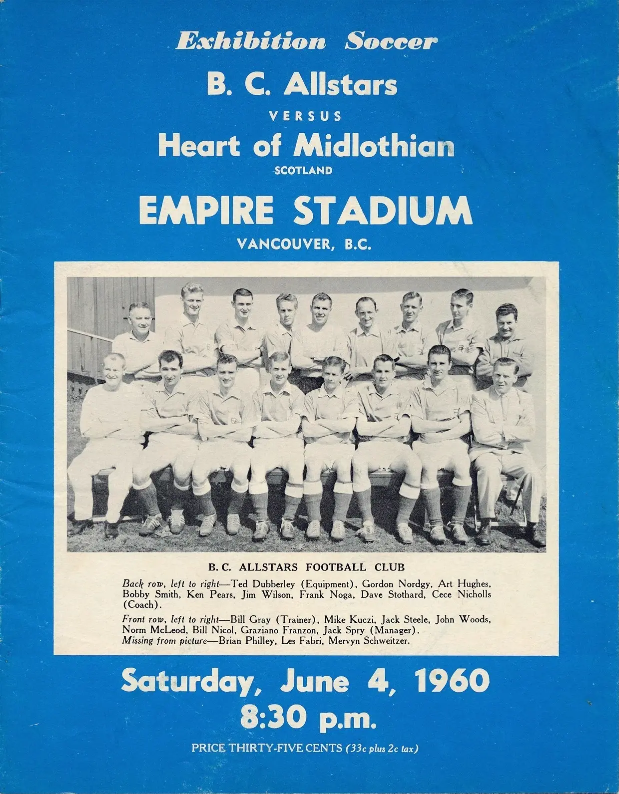 B.C. Allstars vs. Heart of Midlothian (June 4, 1960)