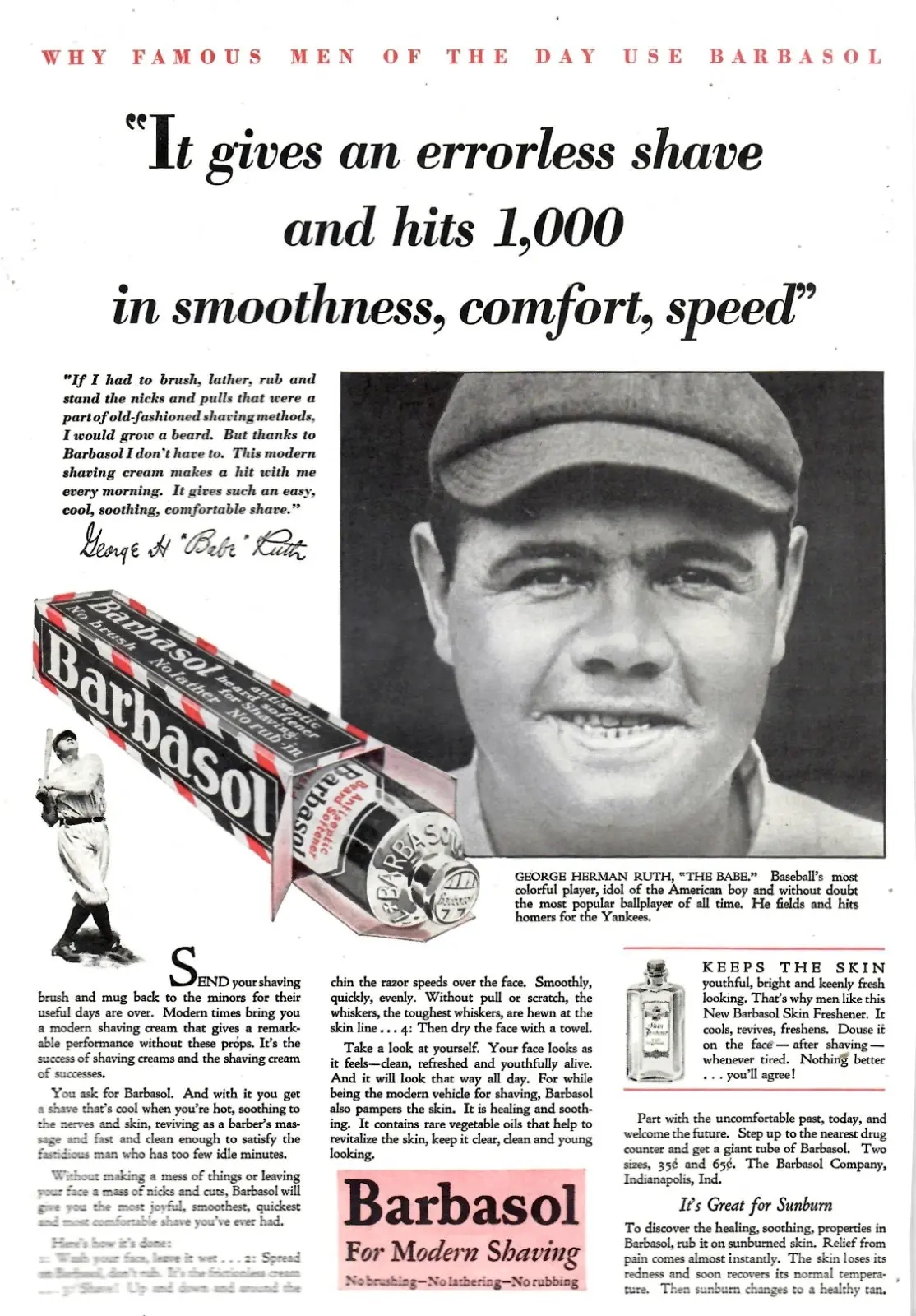 1929 Barbasol Babe Ruth Advertisement
