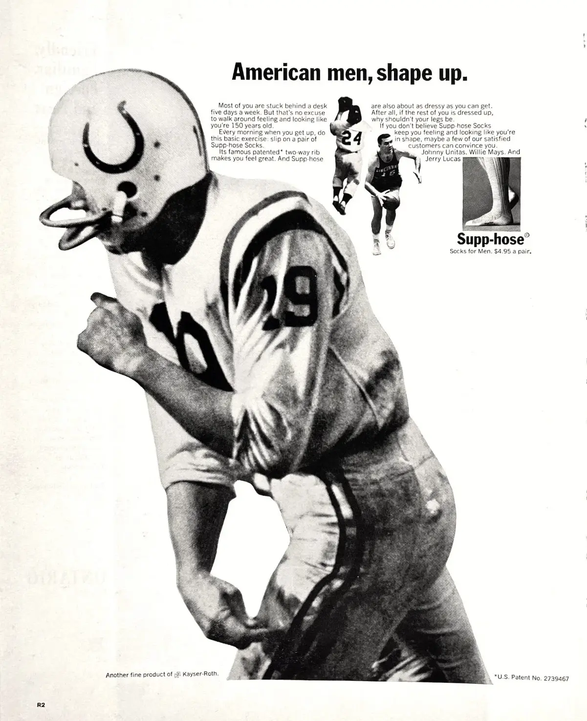 1967 Supp-Hose Socks Advertisement (Johnny Unitas)