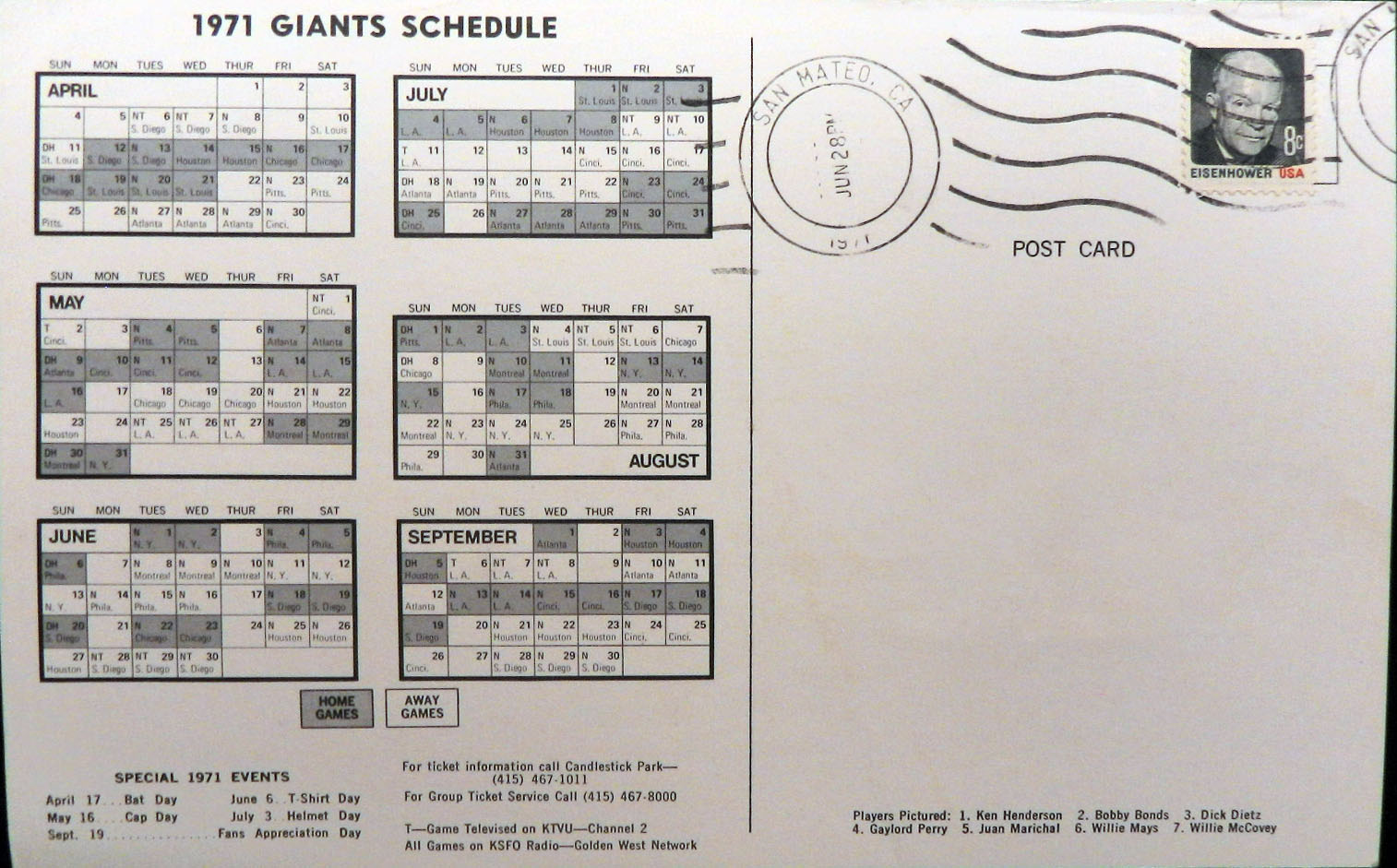 1971 San Francisco Giants Postcard