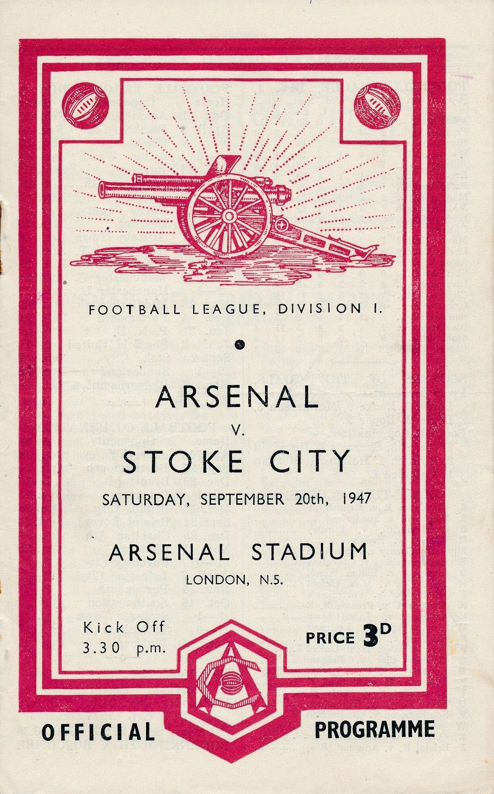 Arsenal vs. Stoke City (September 20, 1947)