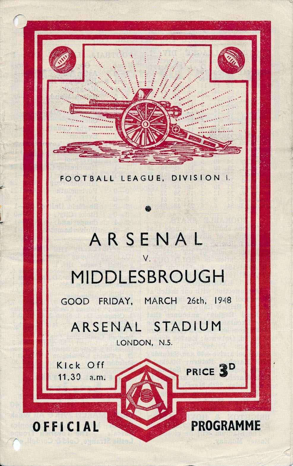 Arsenal vs. Middlesbrough (March 26, 1948)