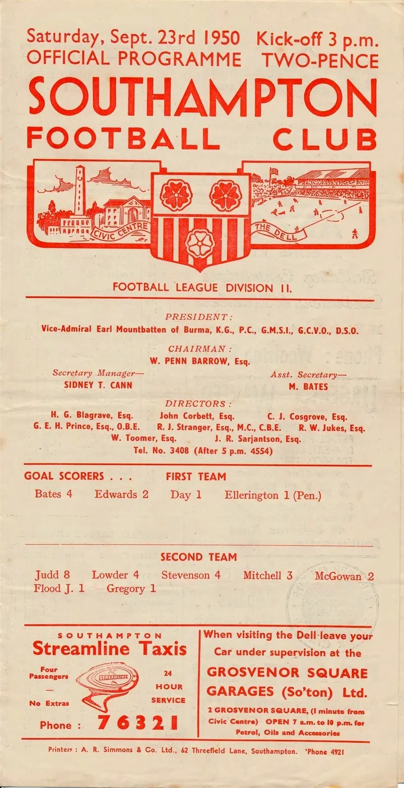 Southampton vs. Swansea Town (September 23, 1950)