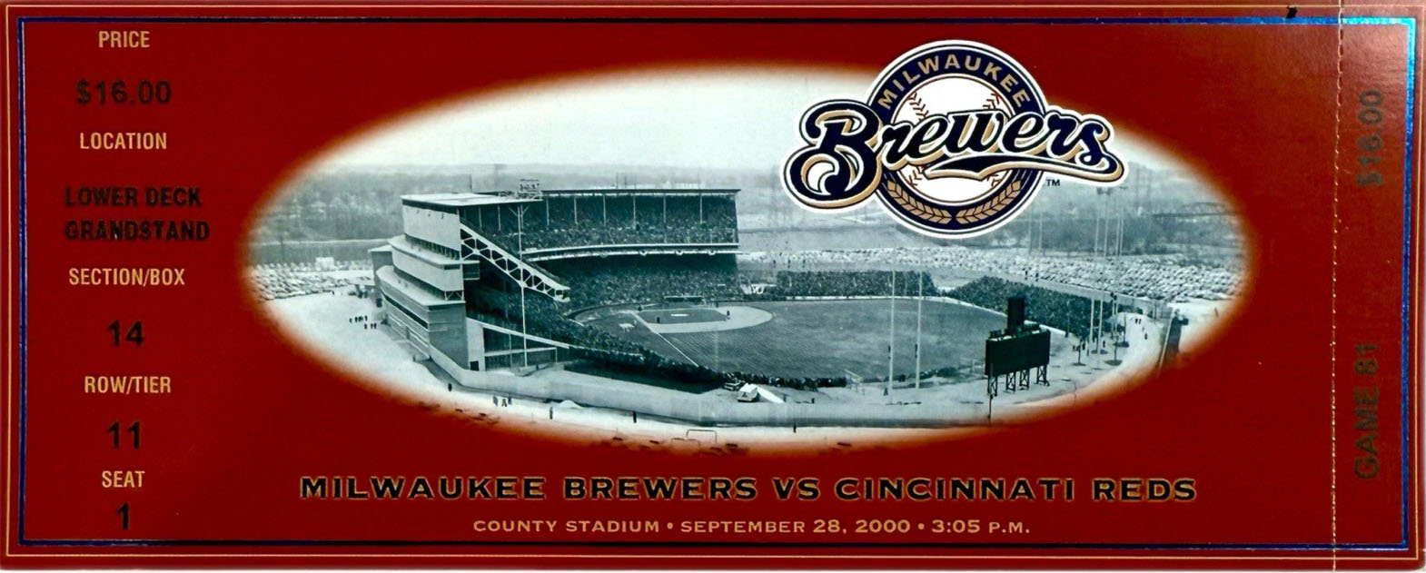 2000 Milwaukee Brewers ticket