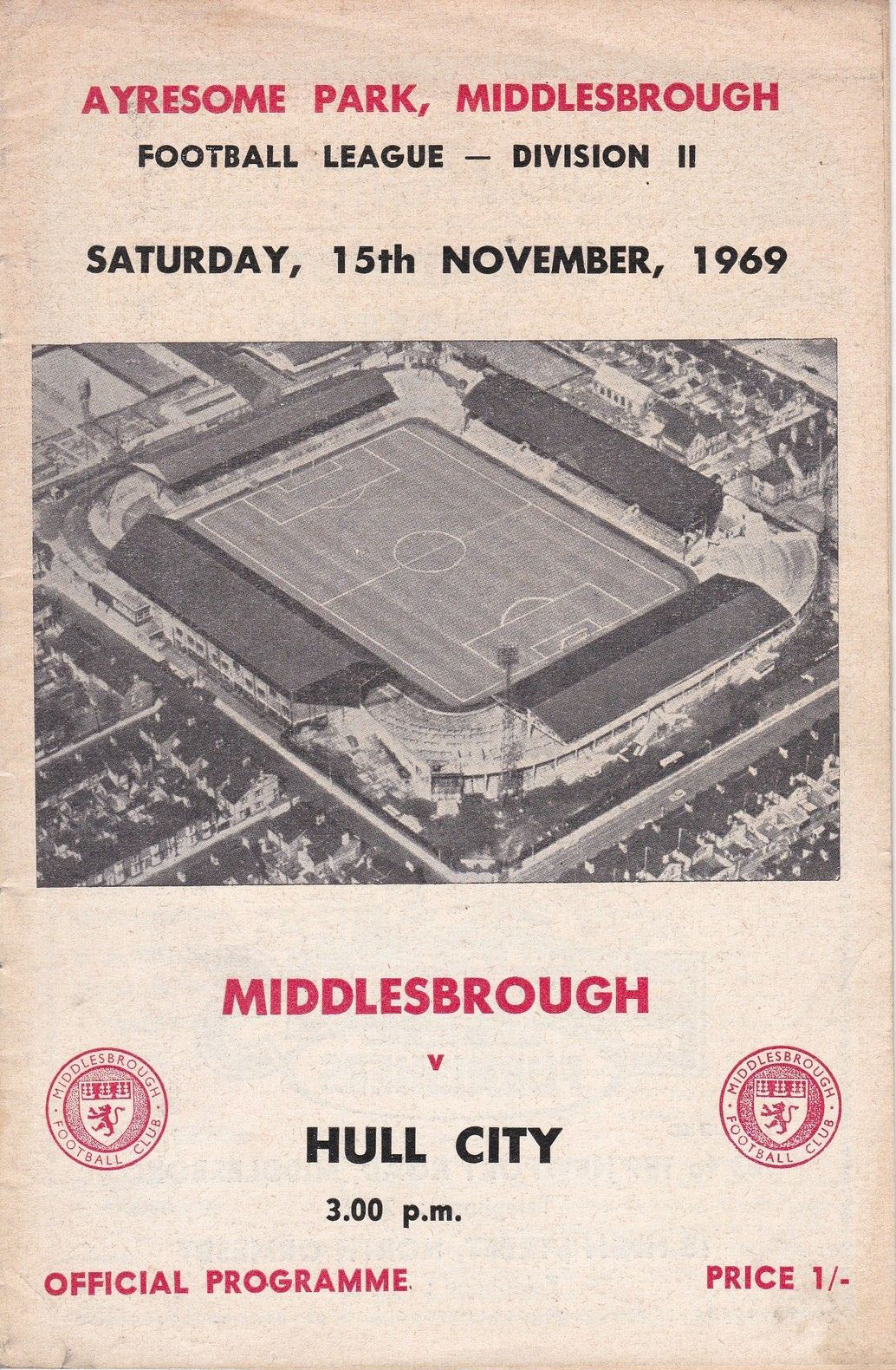 Middlesbrough vs. Hull City (November 15, 1969)