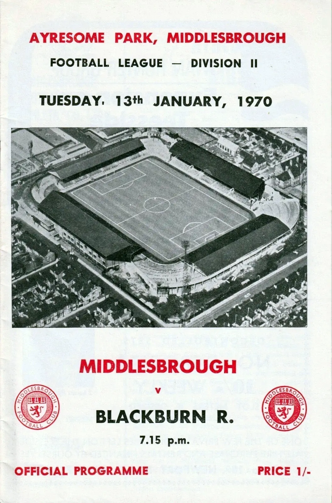 Middlesbrough vs. Blackburn Rovers (January 13, 1970)