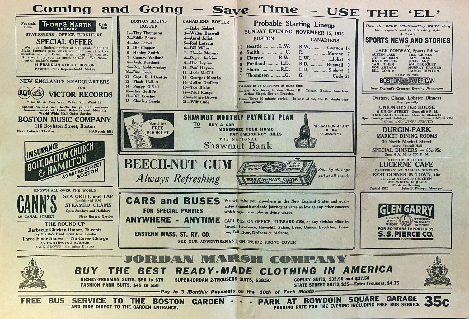1936-37 Boston Bruins Program Pages