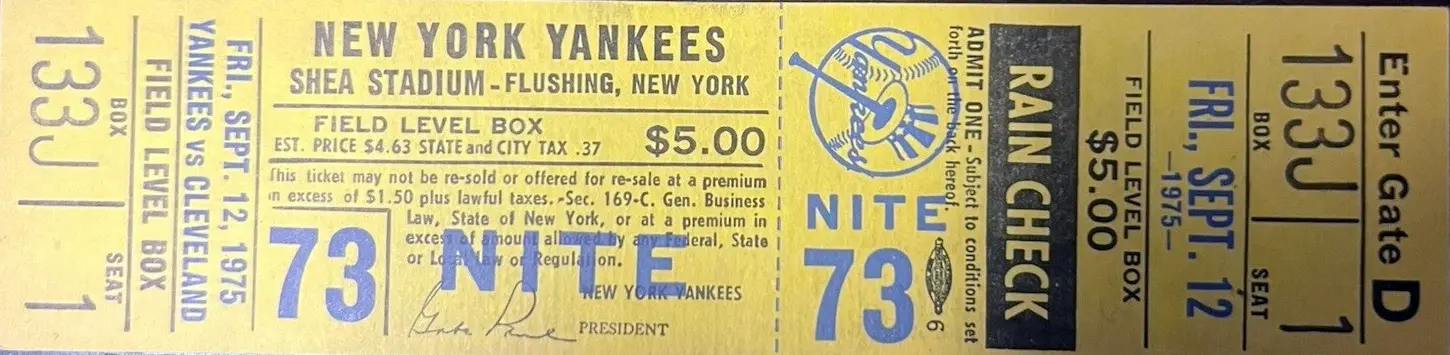 1975 New York Yankees ticket