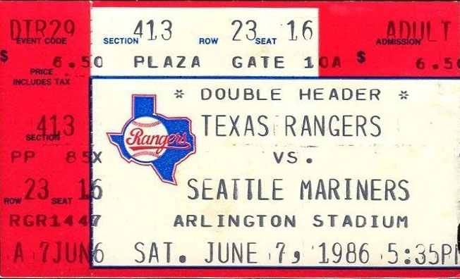 1986 Texas Rangers ticket