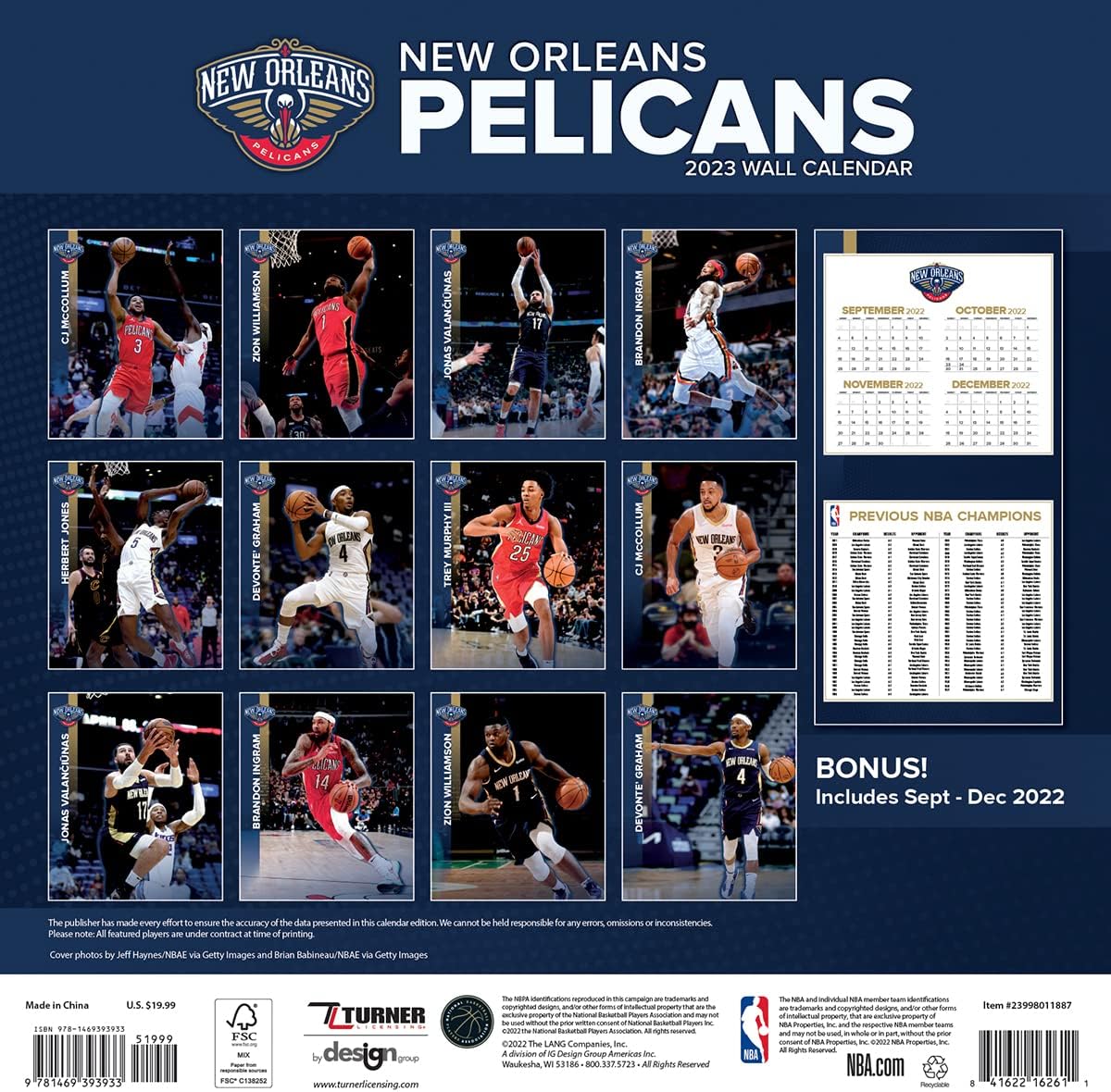 2023 New Orleans Pelicans Wall Calendar