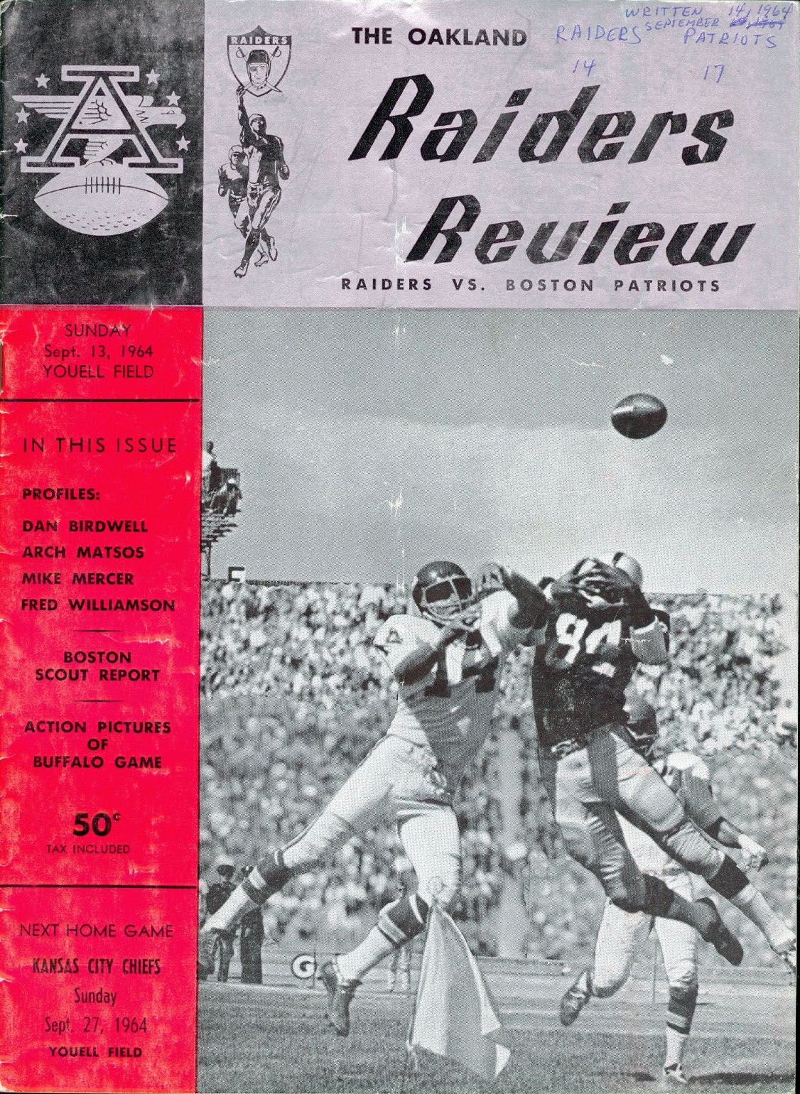 Oakland Raiders vs. Boston Patriots (September 13, 1964)