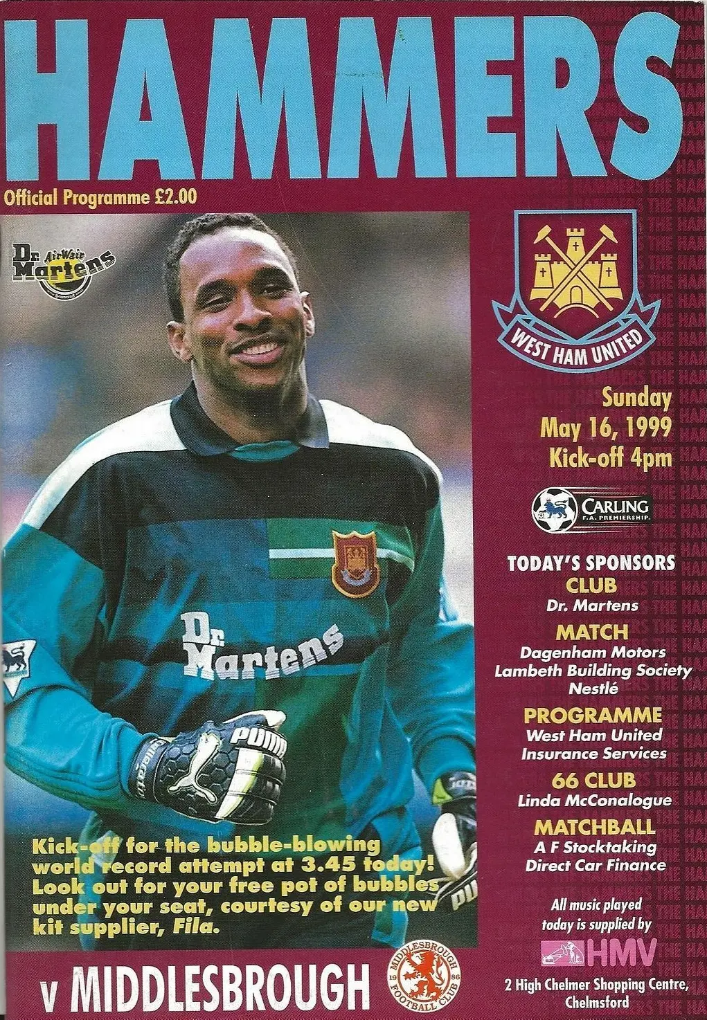 West Ham United vs. Middlesbrough (May 16, 1999)
