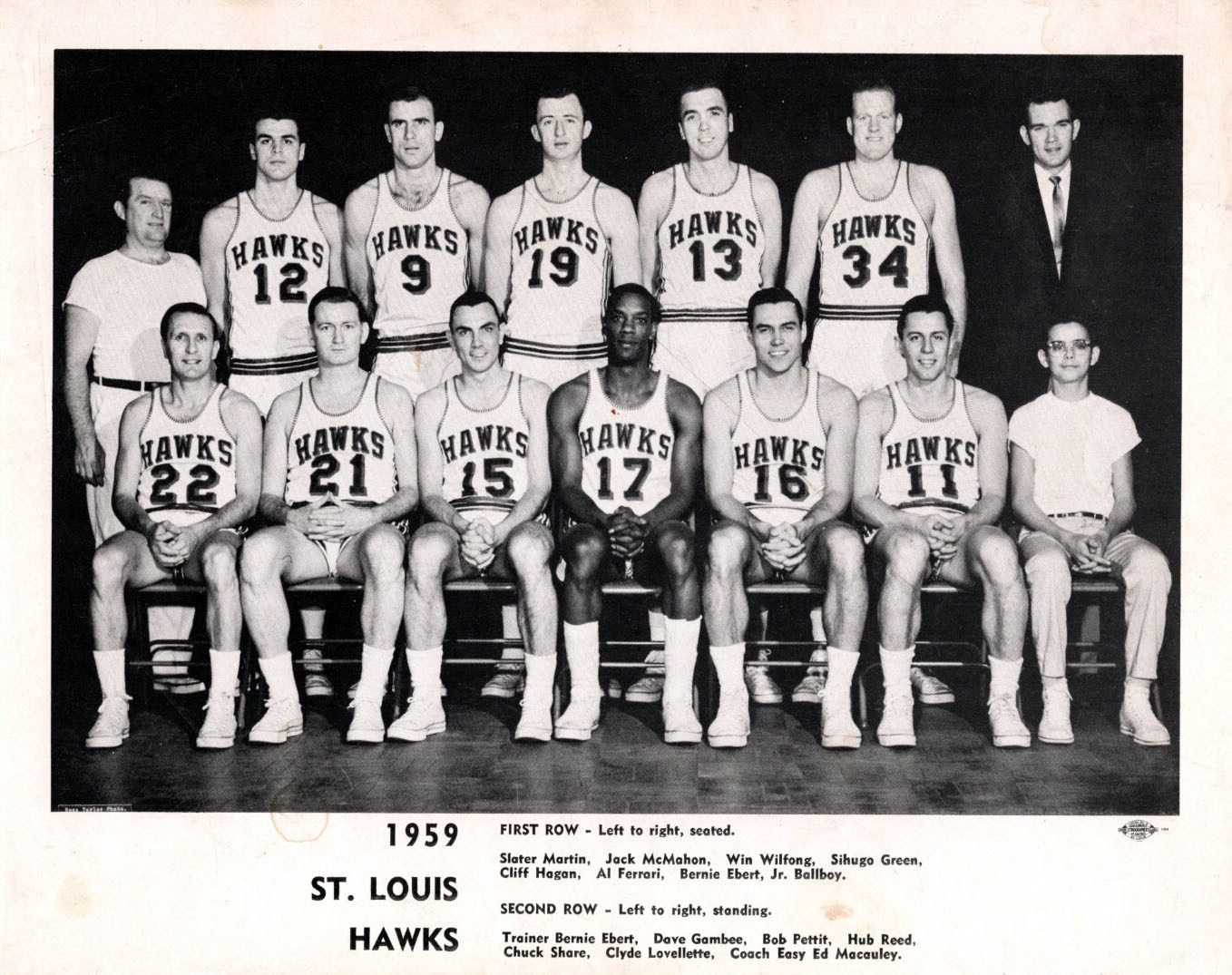 1958-59 St. Louis Hawks Team Photo