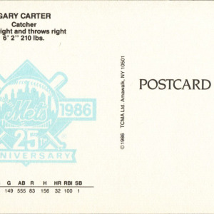 1986 New York Mets Postcard - Gary Carter