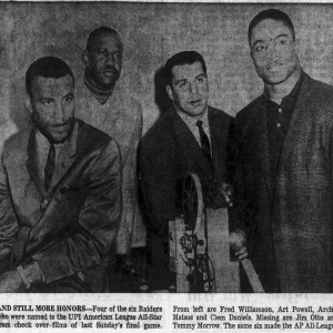 1963 Oakland Raiders press photo (Fred Williamson, Art Powell, Archie Matsos, Clem Daniels, 1963)