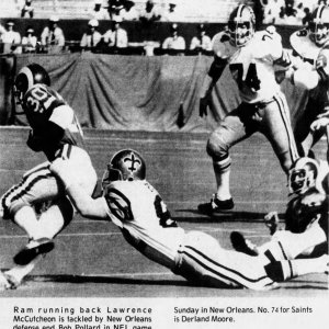 1974 New Orleans Saints press photo (Lawrence McCutcheon, Bob Pollard, & Derland Moore, 1974)